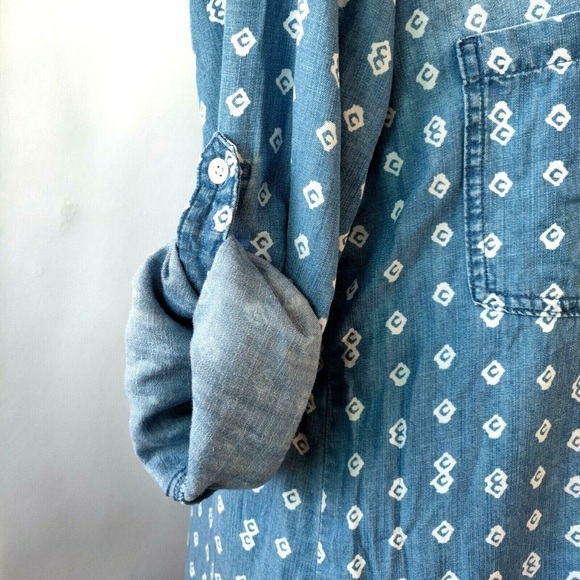 Cloth & Stone Anthropologie Women’s Print Chambray Roll Tab Shirt Dress - Picture 6 of 9